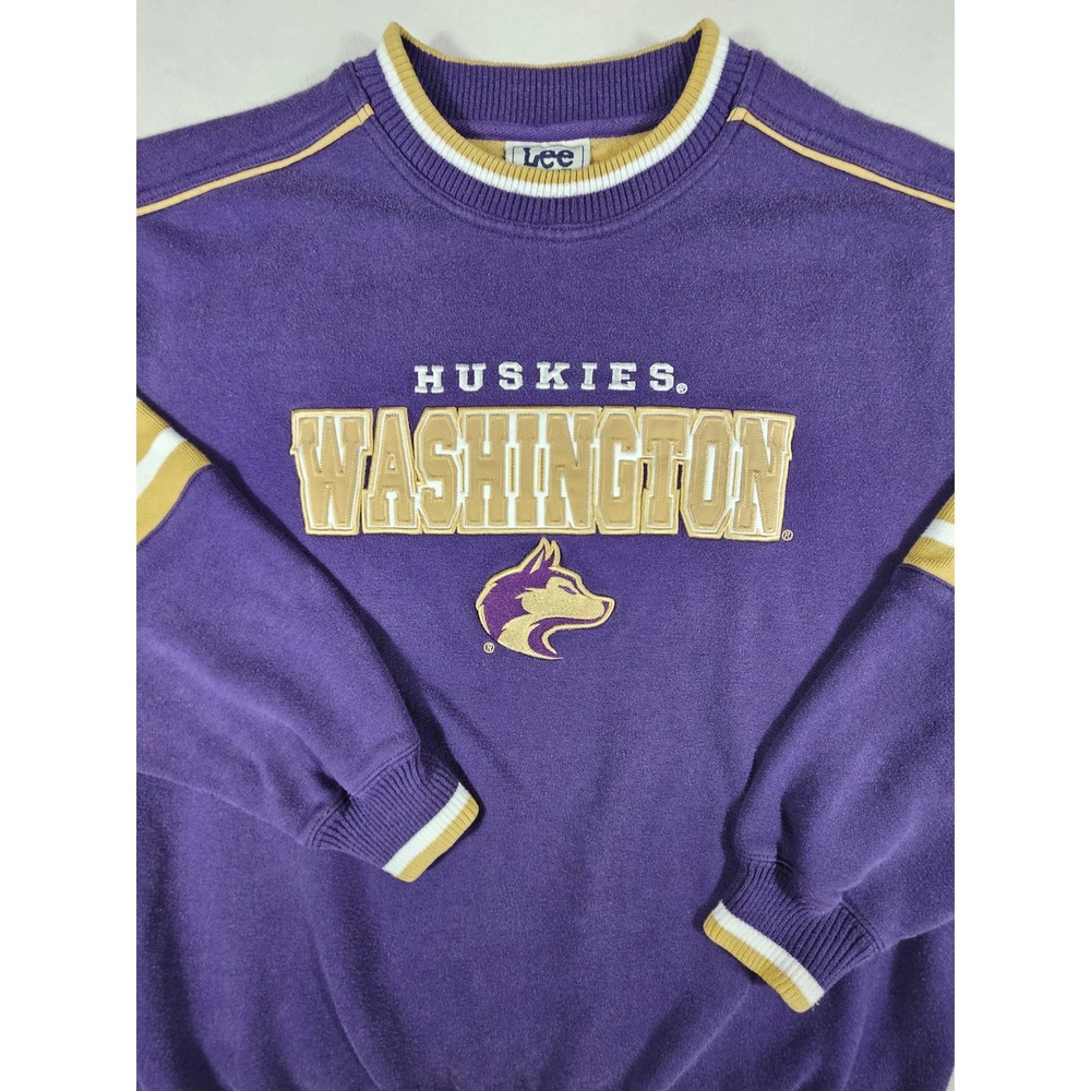 Vintage Lee Sport U of W Huskies Purple Sweatshirt Mens Large Embroidered NCAA